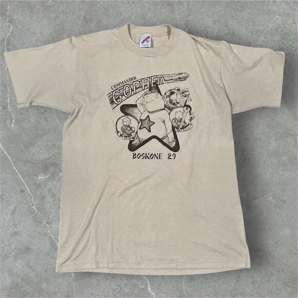 Vintage Boskone 29 90s Beige T-Shirt Rare Sci-Fi Convention Commander Gopher - Picture 2 of 9